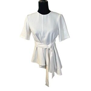 Zara Woman White Tie Waist Asymmetrical Lagenlook Blouse Women's Size XS